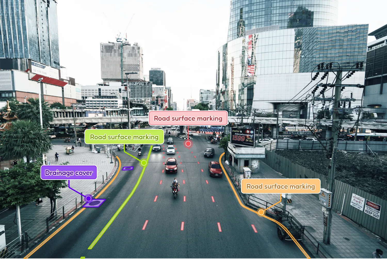 Attrack platform displaying a comprehensive street asset inventory over a city map