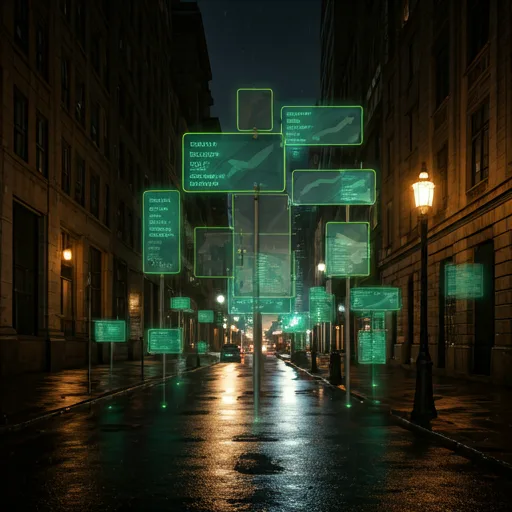 AI bounding boxes detecting and reading traffic signs on a night street